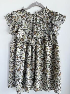 foxiedox Cream Blouse with Green and Brown Botanical Print